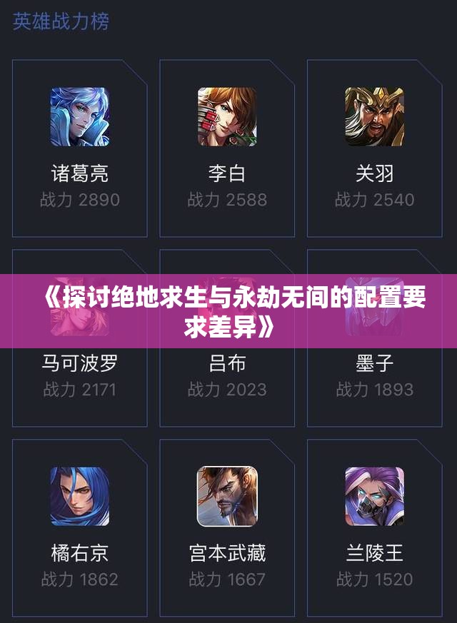 《探讨绝地求生与永劫无间的配置要求差异》