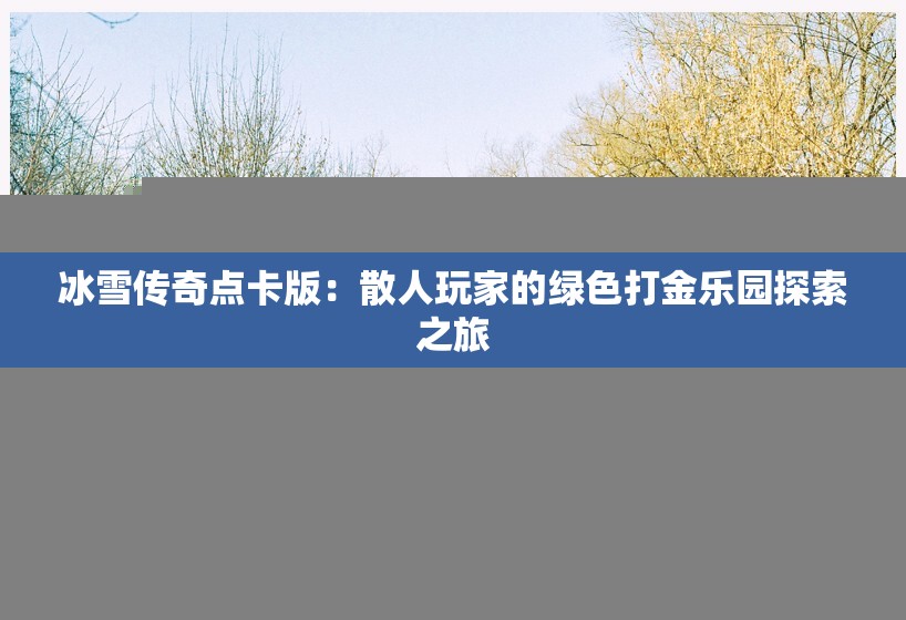 冰雪传奇点卡版：散人玩家的绿色打金乐园探索之旅